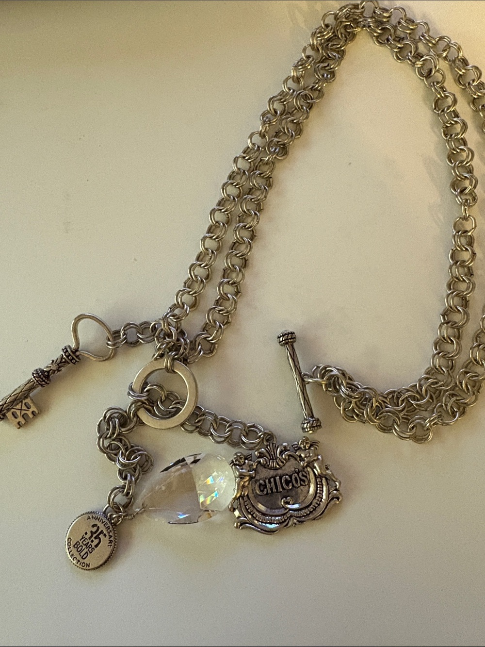 Chico's 35th anniversary Silver-Tone Charm Chain Necklace  16”